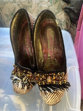 Irregular Choice Zebra-Print Flats with Braided Fringe - Black, Tan & Yellow